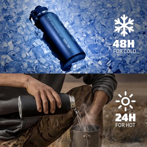 ONETIGRIS 32oz Insulated Tactical Water Bottle with Straw & MOLLE Sleeve - color: Black