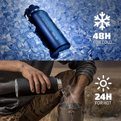 ONETIGRIS 32oz Insulated Tactical Water Bottle with Straw & MOLLE Sleeve - color: Brown