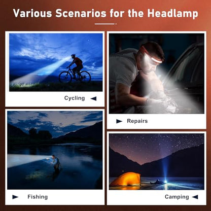 Headlamp Rechargeable LED (2-Pack, Red) 230° Wide Beam, USB-C Lightweight Head Lamp, Long Runtime, Water-Resistant for Camping, Hiking, Running, Fishing, Repair Work - color: Red