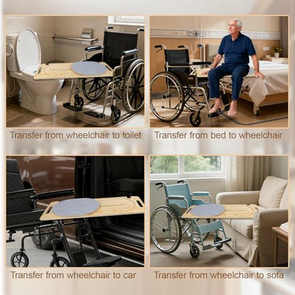 Wooden Slide Transfer Board,31x11" Transfer Board with Track Pulley Turntable,Made of Heavy-Duty Wood for Patient,Holds up to 500 Pounds,Suitable for Patient Senior and Handicap Move Assist