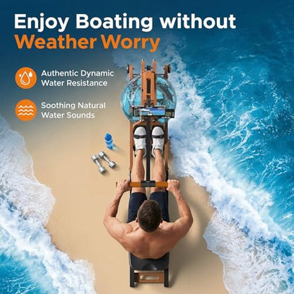 Rowing Machines for Home,Water Rowing Machine with Upright Design,400LBS Capacity,LCD Monitor,Smooth Glide Rails,Comfortable Seat,Free App(Bluetooth) Supported for Immersive Water Rower&Home Gym