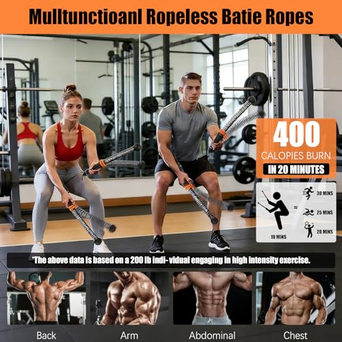 Portable Ropeless Battle Ropes, Adjustable Weights Cordless Battle Ropes.