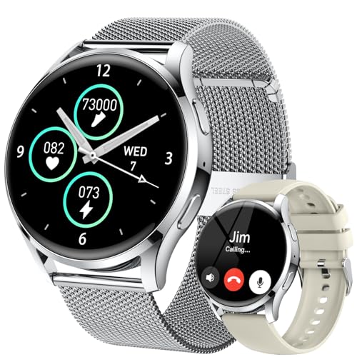 Smart Watch for Men Women Fitness: Waterproof Make/Answer Call Smart Watches for Men Digital Mens Watches Running Step Tracker Smartwatch Android Phones iPhone Samsung Compatible Heart Rate Monitor - color: Silver