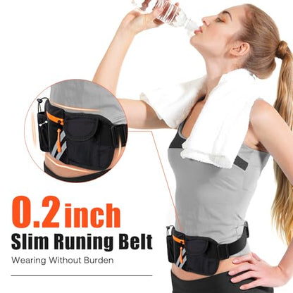 Running Belt with Water Bottle Holder: Detachable Bottle Pouch - Slim Running Belt - Large Capacity No Bounce for Walking(Bottles NOT Included)