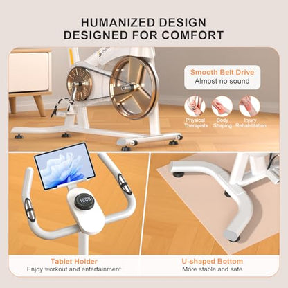 Exercise Bikes for Home,Spin Bike with Adjustable Magnetic,Brake Pad Resistance Silent Belt Drive,350lbs/300lbs Weight Capacity &Upgraded Version Seat for Home Cardio&Weight Loss(QM-530W) - color: White