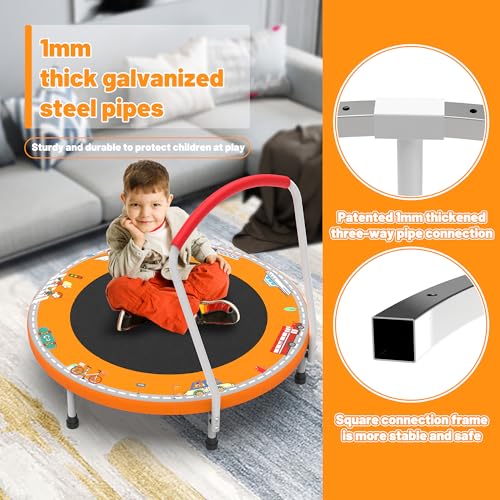 Mersco 36" Mini Toddler Trampoline with Handle for Kids Ages 1-6, ASTM - color: Orange Print