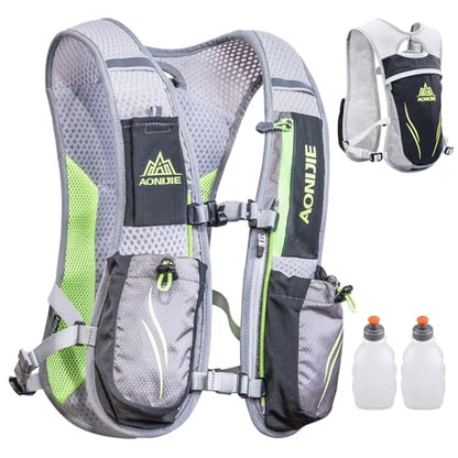 TRIWONDER Running Vest Hydration Pack Backpack for Men & Women, Lightweight Trail Marathon Run Race Vest for Cycling Jogging - color: 02 Black&Grey - with 2 Water Bottles (250ml)
