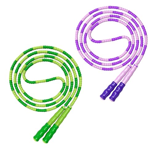 Leeboom Jump Rope, Adjustable Length Tangle-Free Segmented Soft Beaded Skipping Rope, Fitness Jump Rope for Kids, Man, and Women Weight Loss 9.2 Feet - color: Green+Purple