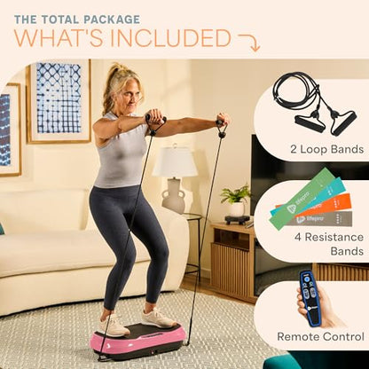 Lifepro Waver Mini Vibration Plate Exercise Machine with Resistance Bands - color: Pink
