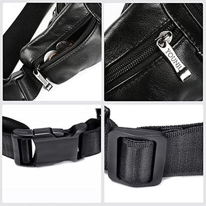 Black Leather Fanny Pack for Men & Women, Fashionable Multi-Pockets Waist Belt Bag for Travel Sports Hiking Cycling Fishing Running - color: 809#black