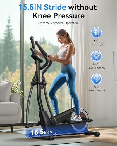 Niceday Elliptical Exercise Machine with 15.5/18/19IN Long Stride - color: 15.5IN Stride Brown