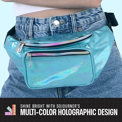 SoJourner Waterproof Holographic Fanny Pack, Blue Glitter - color: Glittler Light Blue