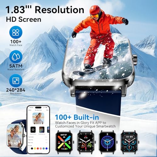 Jacoosa Smart Watch for Men/Women Android & iPhone, 1.83" HD Touch Screen, Bluetooth Calling, 5 ATM Waterproof Fitness Tracker with 130+ Sports Modes, 24/7 Health Monitor (Blue) - color: Blue