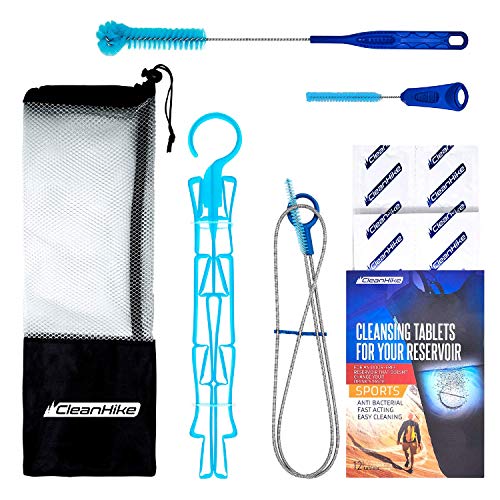 Reservoir Hydration Bladder Cleaning Kit - 6-In-1 Water Reservoir Cleaning Kit Of 3 Brushes, Collapsible Frame, (12) Cleansing Tablets & Carry Pouch - Cleaner Set For Back Pack Bladder