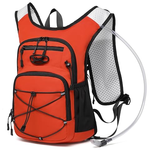 Wotony Lightweight Hydration Backpack with 2LOR 3LWater Bladder for Cycling Hiking Rave - Water Daypack for Men Women - color: orange