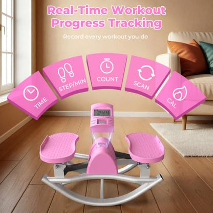 Rocking Stepper with Resistance Bands, 3D Side-to-Side Motion Mini Stepper for Women Home Workout, Low Impact Lateral Step Machine with Non-Slip Mat and Digital Counter, 250lbs Capacity