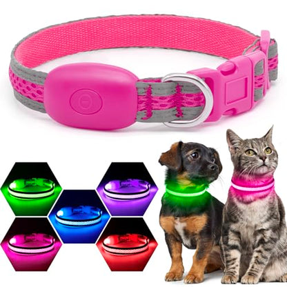Flashseen LED Dog Collar, Light Up Dog Collar USB Rechargeable, Pink, XS - color: Pink, size: X-Small