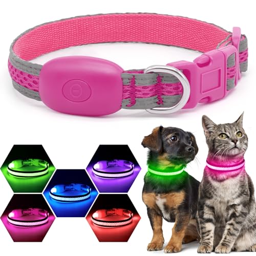 Flashseen LED Dog Collar, Light Up Dog Collar USB Rechargeable, Pink, XS - color: Pink, size: X-Small