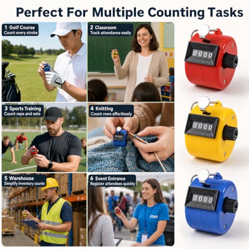 Chedin Handheld Clicker Counter 4-Digit Mechanical Tally Counter,3 Pack with 3pcs Lanyard for Sports,Coaching,Office,Golf,Baseball,Knitting & More,Sports Events Coaching Counting