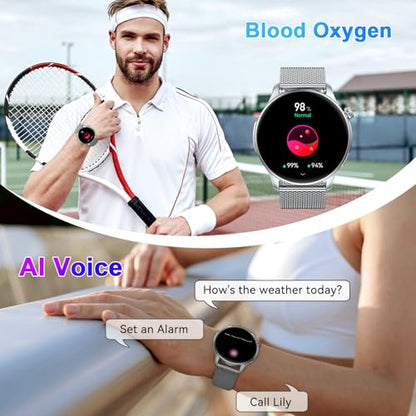 Smart Watch for Men Women Fitness: Make Answer Call Running Digital Mens Watches Waterproof Smartwatch Android Phone iPhone Samsung Compatible Heart Rate Sleep Monitor - color: Silver