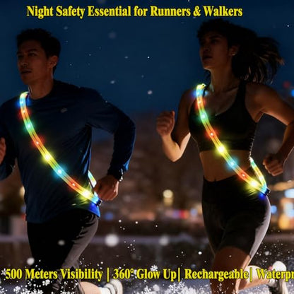 Running Lights for Runners Light Up Vest for Night Walking Neon Vest Shoulder Light Led Belt for Night Safety Wearable Led Lights Reflective Sash