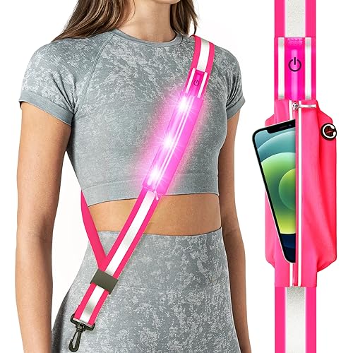 Fokia Kunbio LED Reflective Belt Sash for Walking at Night,Running Safety Gear LED Light Up Running Belt for Runners Walkers - color: Pink