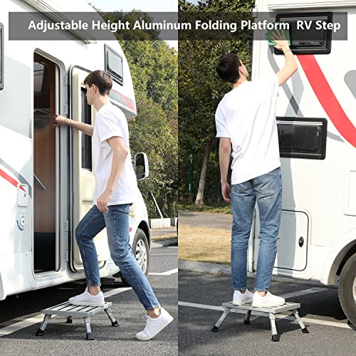 Homeon Wheels Large RV Step Stool, Adjustable Aluminum Folding Platform, Sliver - color: Silver