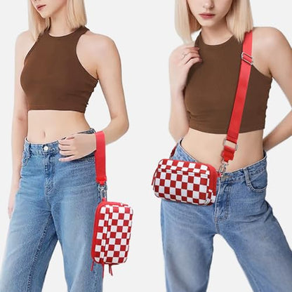 FODOKO Wristlet wallets for Women RFID crossbody bags with 4 Zippers - color: Red