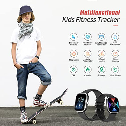 Kids Fitness Tracker Watch, IP68 Waterproof Smart Watch - color: Black