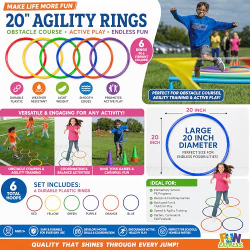 Fun Express Obstacle Course Agility Rings, 20 Inch, Set of 6