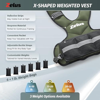 ZELUS Weighted Vest for Men Women,Adjustable 4-32lb Vest, Removable Weights - color: Green, size: 4-10 lb.