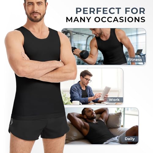 Sleeveless Compression Shirt Men Slimming Body Shaper Vest Mens Compression Tank Top Undershirt Shapewear Tummy Control - color: Black, size: XX-Large