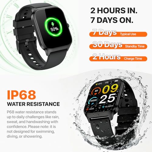Smart Watch for Women Men,(Answer/Make Call) 1.83'' Fitness Activity Tracker Smartwatch for Android iPhone iOS Compatible,IP68 Waterproof Step Counter Watch with Sleep Monitor, 2 Traps - color: Jet Black