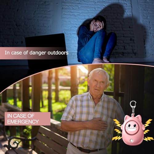 Personal Alarms Keychain, 130dB Loud Safety Siren, LED Light, Cute Cat Design Security Device for Women, Elderly, Children - color: Pink