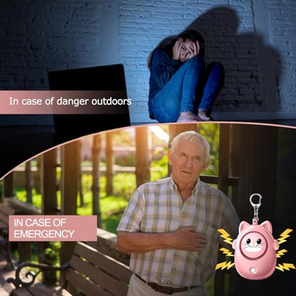Personal Alarms Keychain, 130dB Loud Safety Siren, LED Light, Cute Cat Design Security Device for Women, Elderly, Children - color: Pink