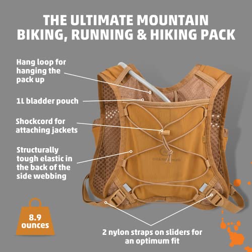 Orange Mud Gear Vest – Lightweight Hydration Pack for Running, Cycling, Triathlon – Holds 1L (35oz), Fits Large Phones, Soft Flasks, Trekking Poles – Breathable & Secure Fit - style: Coyote Brown V4