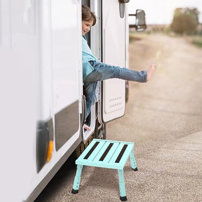 Adjustable RV Step Stool, Wide Platform, Foldable Legs, Green - color: Green