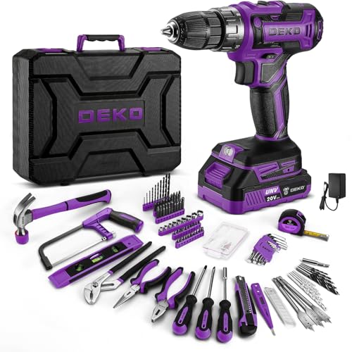 Drill Tool Kit Set: 20V Cordless Power Drill Tool Box with Battery Electric Drill Driver for Men Home Hand Repair Basic Toolbox Tools Sets Drills Case, Purple - color: Purple
