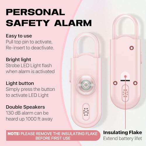 Personal Safety Alarm for Women, 130dB Loud Siren with SOS Strobe Light, Flashlight, 1000ft Audible Help Kids, Elderly Emergency Call, Self Defense Keychain for College Essentials - color: Pink