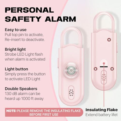 Personal Safety Alarm for Women, 130dB Loud Siren with SOS Strobe Light, Flashlight, 1000ft Audible Help Kids, Elderly Emergency Call, Self Defense Keychain for College Essentials - color: Pink