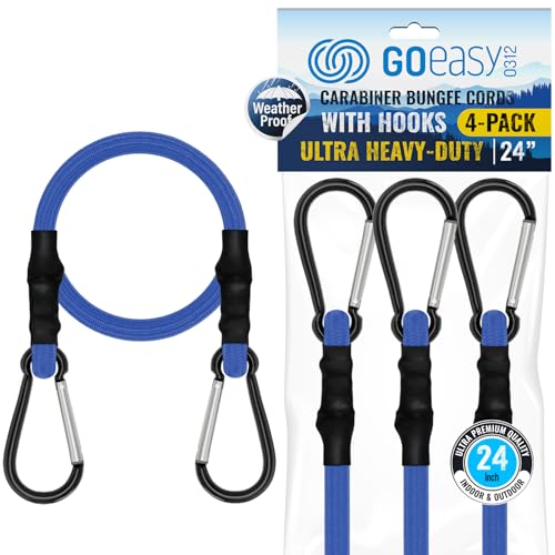 GOEASY0312 Bungee Cords with Hooks Heavy Duty 24" Carabiner Tie Down, 4PCS Blue - color: Blue, size: 24" 4pcs