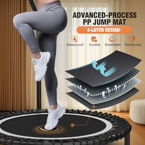 ANCHEER 40"/48" Foldable Mini Trampoline with Adjustable Handle for Adults - color: Silver, size: 48 inch