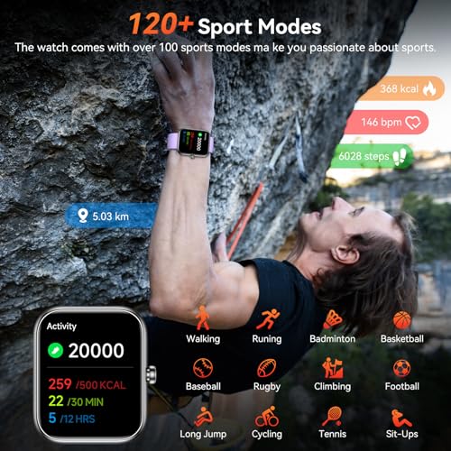 Smart Watch with Alexa Built-in, 1.83" HD Touchscreen Fitness Tracker, Bluetooth Notifications, IP68 Waterproof, 120+ Sport Modes, 24/7 Heart Rate & Sleep Monitor for iPhone Android iOS (Purple) - color: Purple