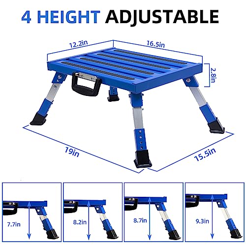 Homeon Wheels Adjustable Aluminum RV Step Stool, Folding Non-Slip Platform, Blue - color: Blue