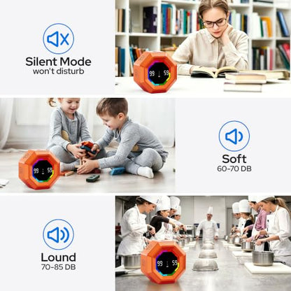 Visual Timer for Kids Kitchen Timer Pomodoro Magnetic Visual Countdown - color: Orange