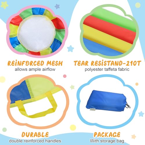 Sonyabecca Parachute, Play Parachute 10ft 12ft 16ft with 12 Handles 20ft 24ft with 16 Handles for Kids Cooperation Group Play (20 Feet) - size: 20FT with 16 Handles