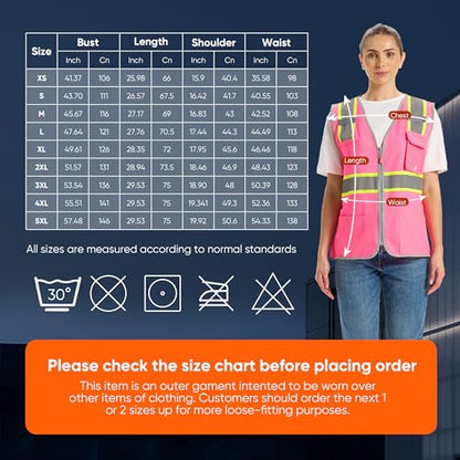 sesafety High Visibility Vest for Women, Slim Fit Drawstring Safety Vests - color: Pink, size: Large