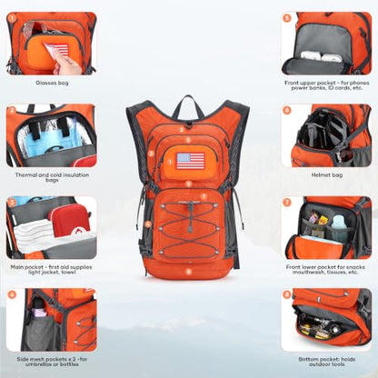 Maelstrom Lightweight Hydration Hiking Backpack with 2L/3L Water Bladder - color: 2.Orange, size: 3L Bladder