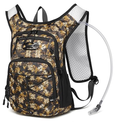 Wotony Lightweight Hydration Backpack with 2LOR 3LWater Bladder for Cycling Hiking Rave - Water Daypack for Men Women - color: Yellow Maple Leaf