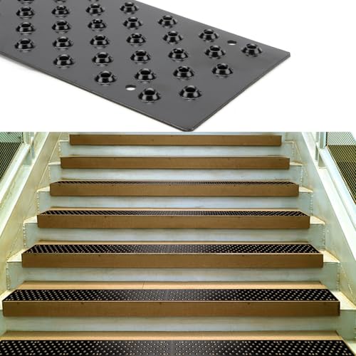 4 Pcs Anti Slip Outdoor Stair Treads for Wooden Steps, 30 x 3.75 Inch Metal Anti Slip Stair Treads with Screws, Non Slip Stair Treads Screw Down Stair Grips Strips for Porch Ramp Deck Steps
